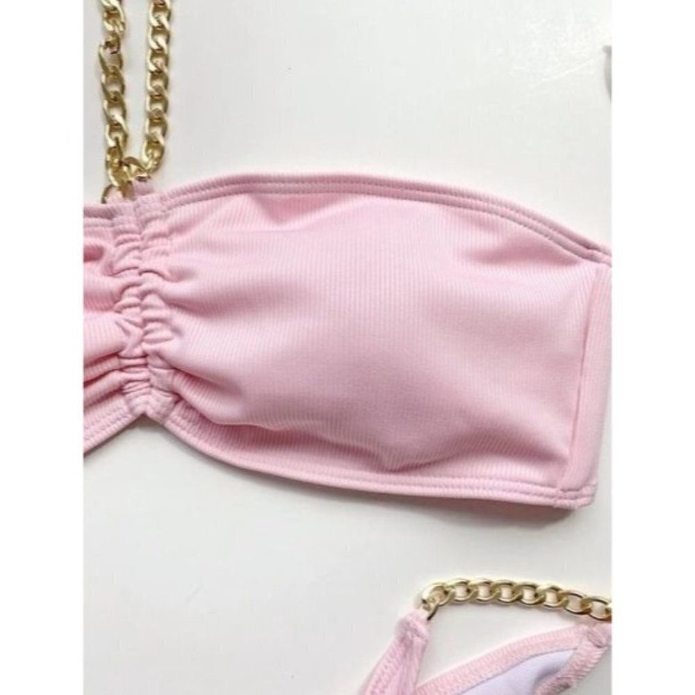 Chain Ruched Halter Bikini Swimsuit - Picture 5 of 7